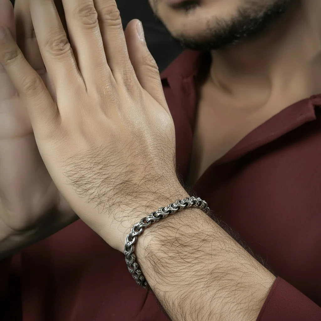 RARE PRINCE by CARAT SUTRA | Unique Hand Engraved Cylindrical Oxidized Bracelet | 925 Sterling Silver Bracelet | Men's Jewelry | With Certificate of Authenticity and 925 Hallmark - Image 2