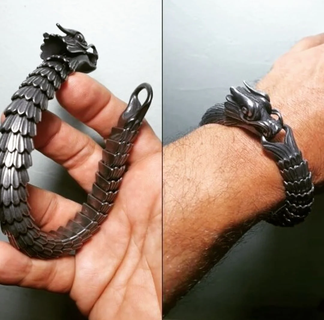 Unique Vintage Dark/Light Oxidized Dragon Bracelet | 925 Sterling Silver Dark/Light Oxidized Bracelet | Unisex Jewelry | With Certificate of Authenticity and 925 Hallmark - Image 6