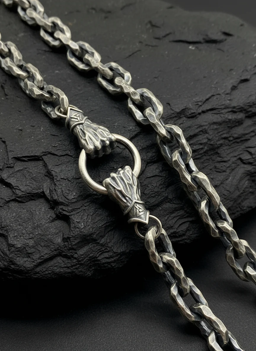 RARE PRINCE by CARAT SUTRA | 12mm Unique Fist Chain with Vintage Oxidised finish | 925 Sterling Silver | Men's Jewelry | With Certificate of Authenticity and 925 Hallmark