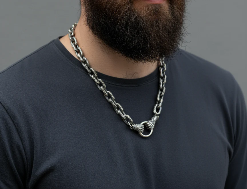 RARE PRINCE by CARAT SUTRA | 12mm Unique Fist Chain with Vintage Oxidised finish | 925 Sterling Silver | Men's Jewelry | With Certificate of Authenticity and 925 Hallmark - Image 2