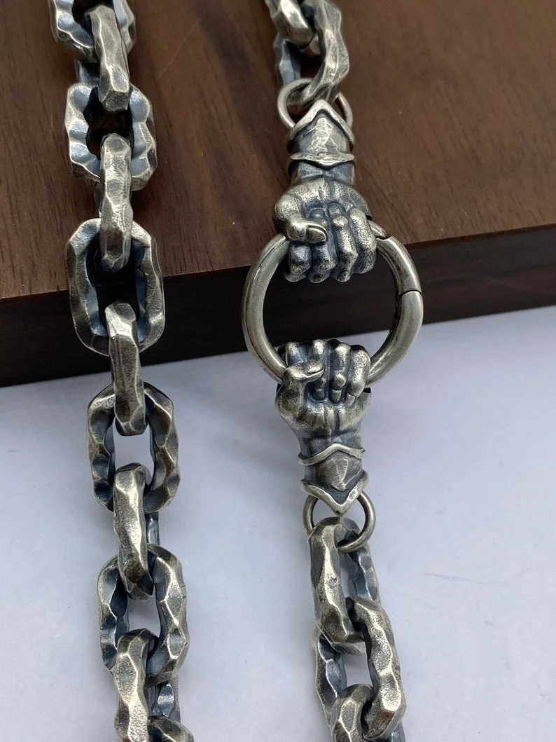 RARE PRINCE by CARAT SUTRA | 12mm Unique Fist Chain with Vintage Oxidised finish | 925 Sterling Silver | Men's Jewelry | With Certificate of Authenticity and 925 Hallmark - Image 4