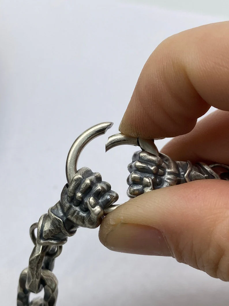 RARE PRINCE by CARAT SUTRA | 12mm Unique Fist Chain with Vintage Oxidised finish | 925 Sterling Silver | Men's Jewelry | With Certificate of Authenticity and 925 Hallmark - Image 5