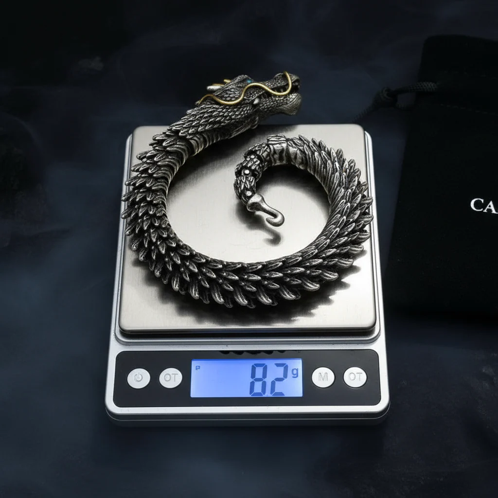 Unique Golden Horn Oxidized Dragon Bracelet with Blue Eyes | 925 Sterling Silver Oxidized Bracelet | Unisex Jewelry | With Certificate of Authenticity and 925 Hallmark - Image 5