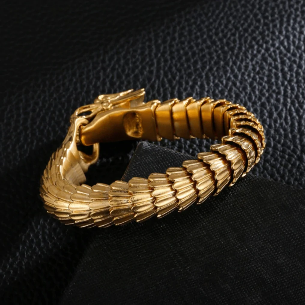 Unique Vintage Gold Dragon Bracelet | 22kt Gold Micron Plated 925 Sterling Silver Bracelet | Unisex Jewelry | With Certificate of Authenticity and 925 Hallmark - Image 2