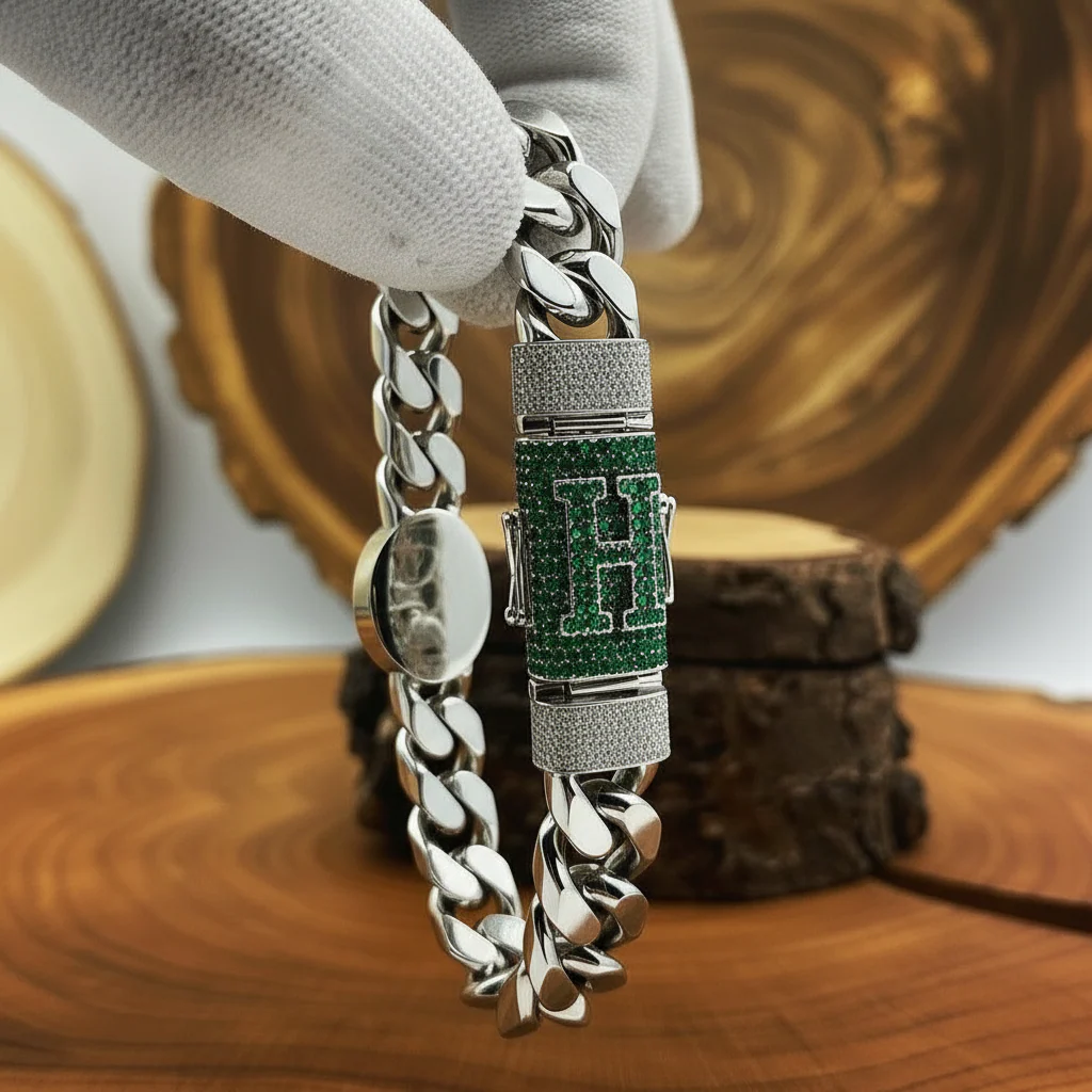 Unique 13mm Solid Cuban High Polished Lion Bracelet with Iced custom Letter Lock for Men | 925 Sterling Silver Bracelet | Men's Jewelry | With Certificate of Authenticity and 925 Hallmark - Image 3