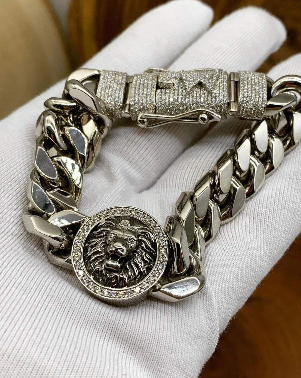 Unique 13mm Solid Cuban High Polished Lion Bracelet with Iced custom Letter Lock for Men | 925 Sterling Silver Bracelet | Men's Jewelry | With Certificate of Authenticity and 925 Hallmark - Image 4