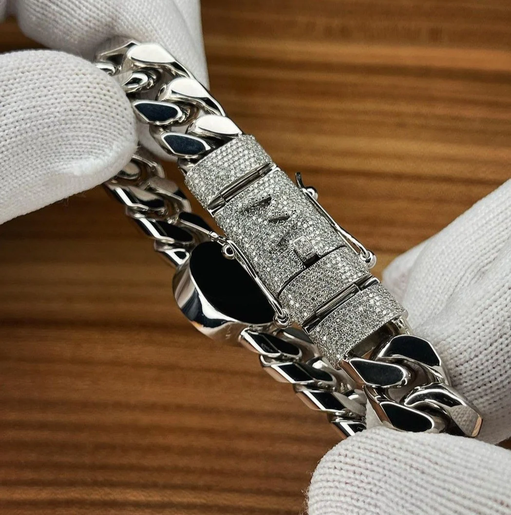 Unique 13mm Solid Cuban High Polished Lion Bracelet with Iced custom Letter Lock for Men | 925 Sterling Silver Bracelet | Men's Jewelry | With Certificate of Authenticity and 925 Hallmark - Image 5