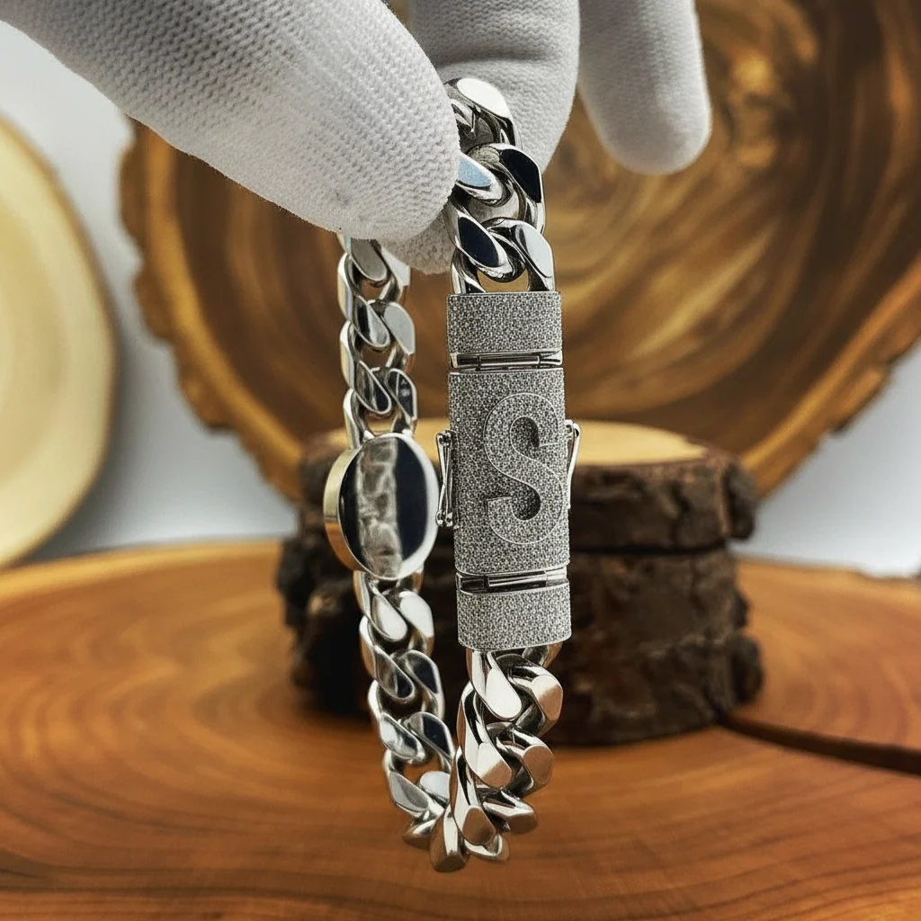 Unique 13mm Solid Cuban High Polished Lion Bracelet with Iced custom Letter Lock for Men | 925 Sterling Silver Bracelet | Men's Jewelry | With Certificate of Authenticity and 925 Hallmark - Image 6
