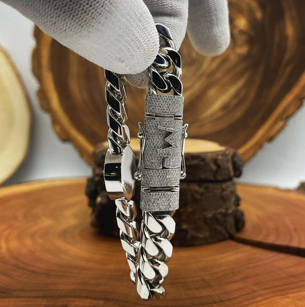 Unique 13mm Solid Cuban High Polished Lion Bracelet with Iced custom Letter Lock for Men | 925 Sterling Silver Bracelet | Men's Jewelry | With Certificate of Authenticity and 925 Hallmark - Image 7