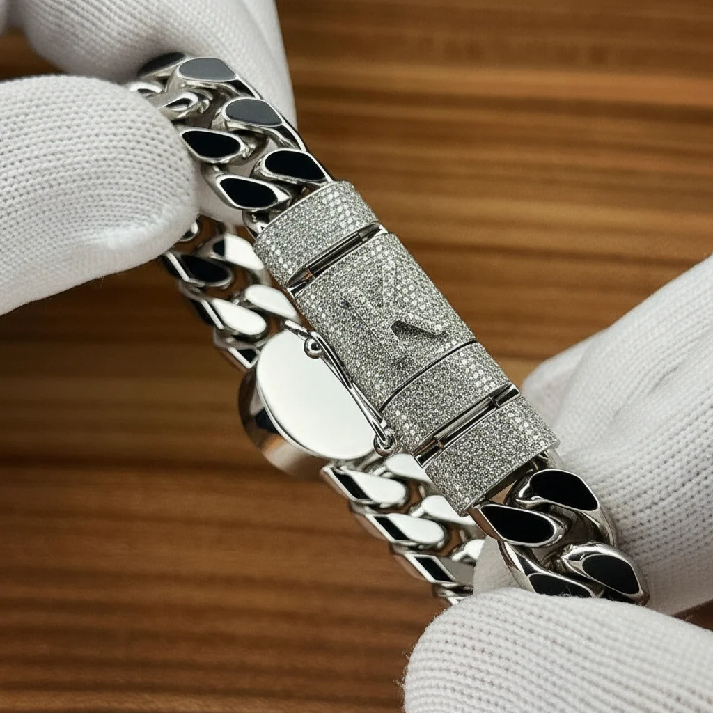 Unique 13mm Solid Cuban High Polished Lion Bracelet with Iced custom Letter Lock for Men | 925 Sterling Silver Bracelet | Men's Jewelry | With Certificate of Authenticity and 925 Hallmark - Image 9