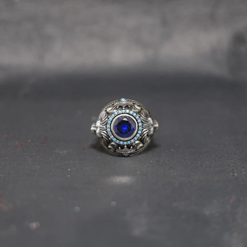 Double Faced Lion Ring with Original Blue Sapphire Stone | 925 Sterling Silver Oxidized Ring |  With Certificate of Authenticity and 925 Hallmark - Image 6