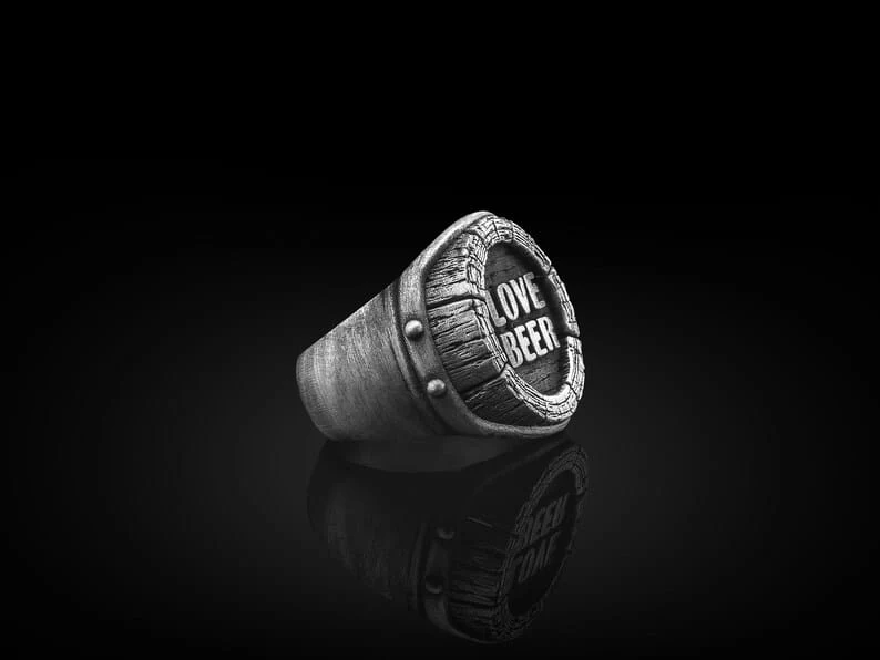 Exclusive Vintage LOVE BEER Fantasy Signet Style Ring for Men, Oxidized Sterling Silver 925 Ring | Jewellery for Men| With Certificate of Authenticity and 925 Hallmark - Image 2