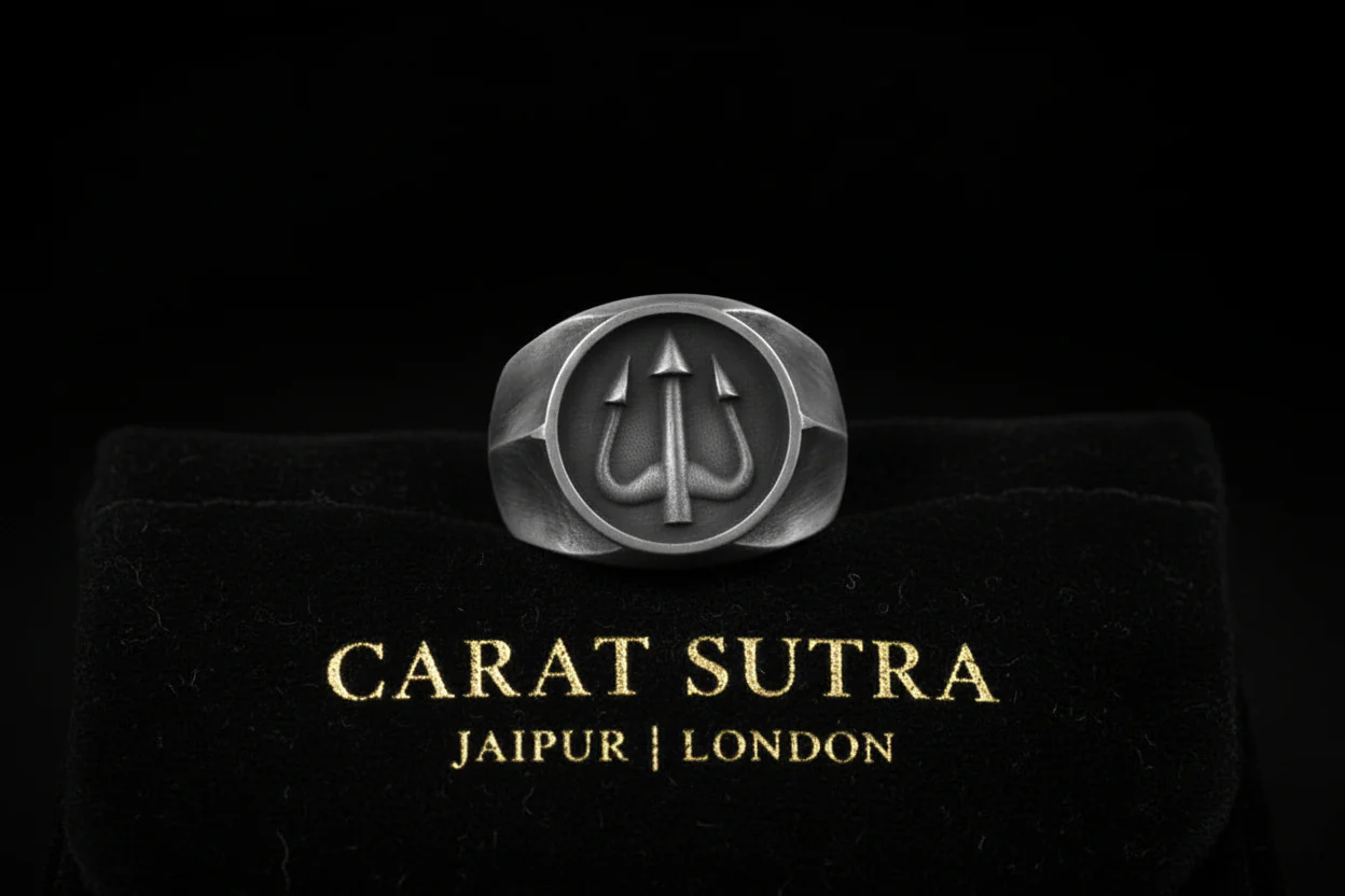 Exclusive Vintage Trishul Symbol Signet Style Ring for Men, Oxidized Sterling Silver 925 Ring | Jewellery for Men| With Certificate of Authenticity and 925 Hallmark