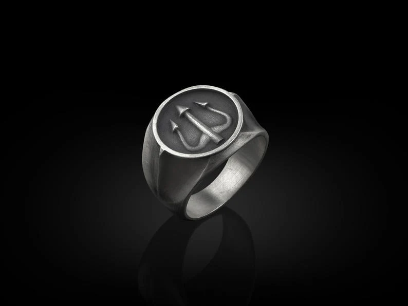 Exclusive Vintage Trishul Symbol Signet Style Ring for Men, Oxidized Sterling Silver 925 Ring | Jewellery for Men| With Certificate of Authenticity and 925 Hallmark - Image 3