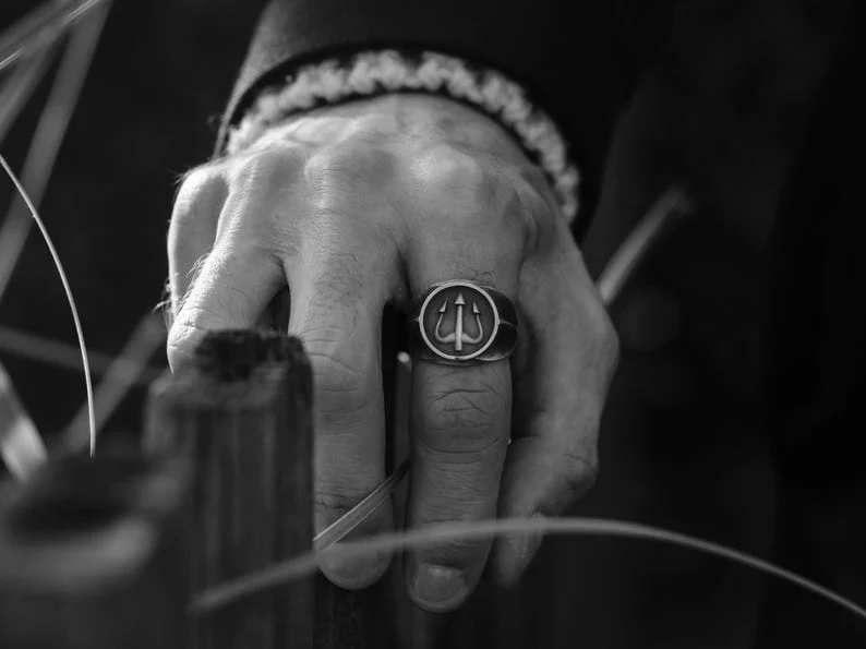 Exclusive Vintage Trishul Symbol Signet Style Ring for Men, Oxidized Sterling Silver 925 Ring | Jewellery for Men| With Certificate of Authenticity and 925 Hallmark - Image 4