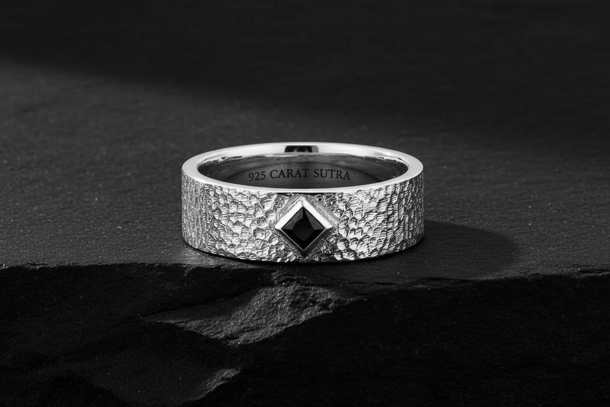4mm wide Hammered Classic Band Ring for Men, Brush Matt-Finish, Sterling Silver 925 Ring | Jewellery for Men| With Certificate of Authenticity and 925 Hallmark