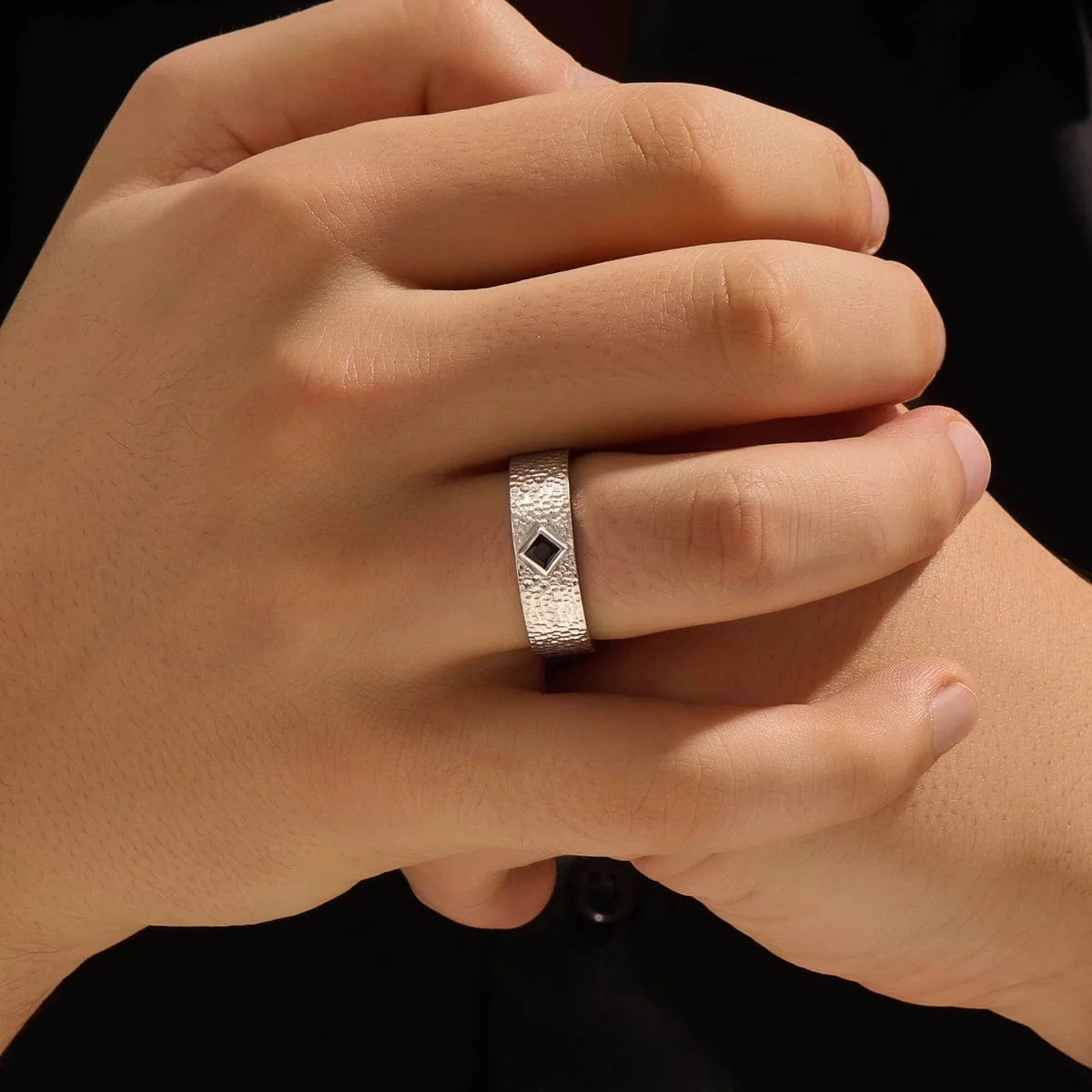 4mm wide Hammered Classic Band Ring for Men, Brush Matt-Finish, Sterling Silver 925 Ring | Jewellery for Men| With Certificate of Authenticity and 925 Hallmark - Image 4