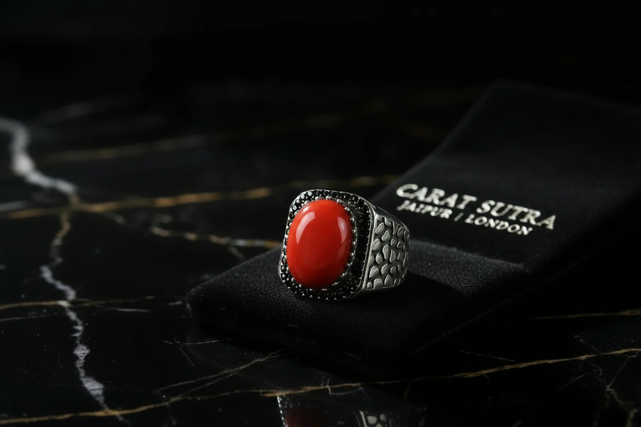 Oval shaped 10ct Natural Red Coral (Moonga) | 925 Sterling Silver Oxidized Ring | With Certificate of Authenticity and 925 Hallmark - Image 2
