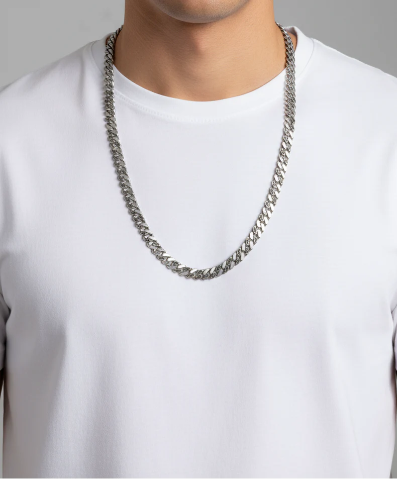 RARE PRINCE by CARAT SUTRA | 10mm Wide Oxidised Solid Miami Cuban Link Chain Studded With Black Zirconia Stone | 925 Sterling Silver Chain | Men's Jewelry | With Certificate of Authenticity and 925 Hallmark - Image 2