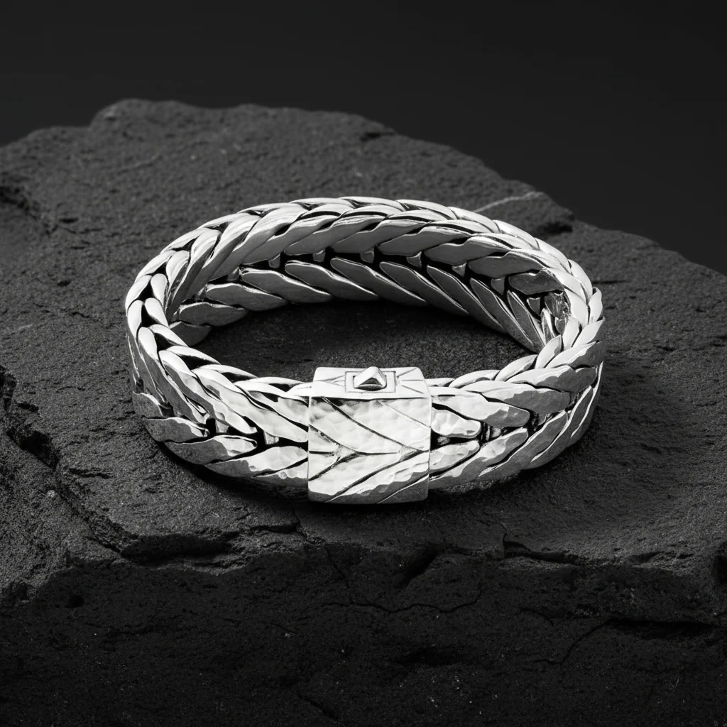 RARE PRINCE by CARAT SUTRA | 16mm Wide Hammered Textured Bracelet | 925 Sterling Silver Bracelet | Men's Jewelry | With Certificate of Authenticity and 925 Hallmark