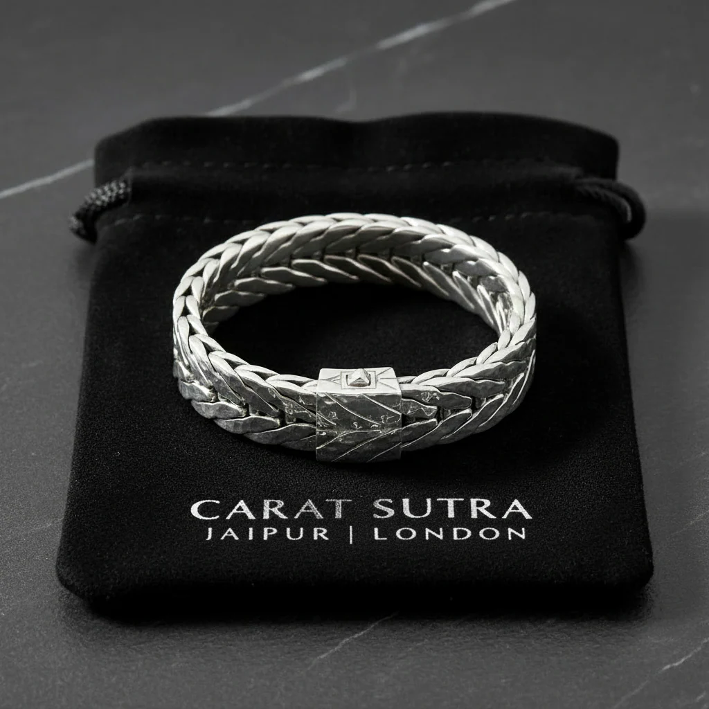 RARE PRINCE by CARAT SUTRA | 16mm Wide Hammered Textured Bracelet | 925 Sterling Silver Bracelet | Men's Jewelry | With Certificate of Authenticity and 925 Hallmark - Image 3