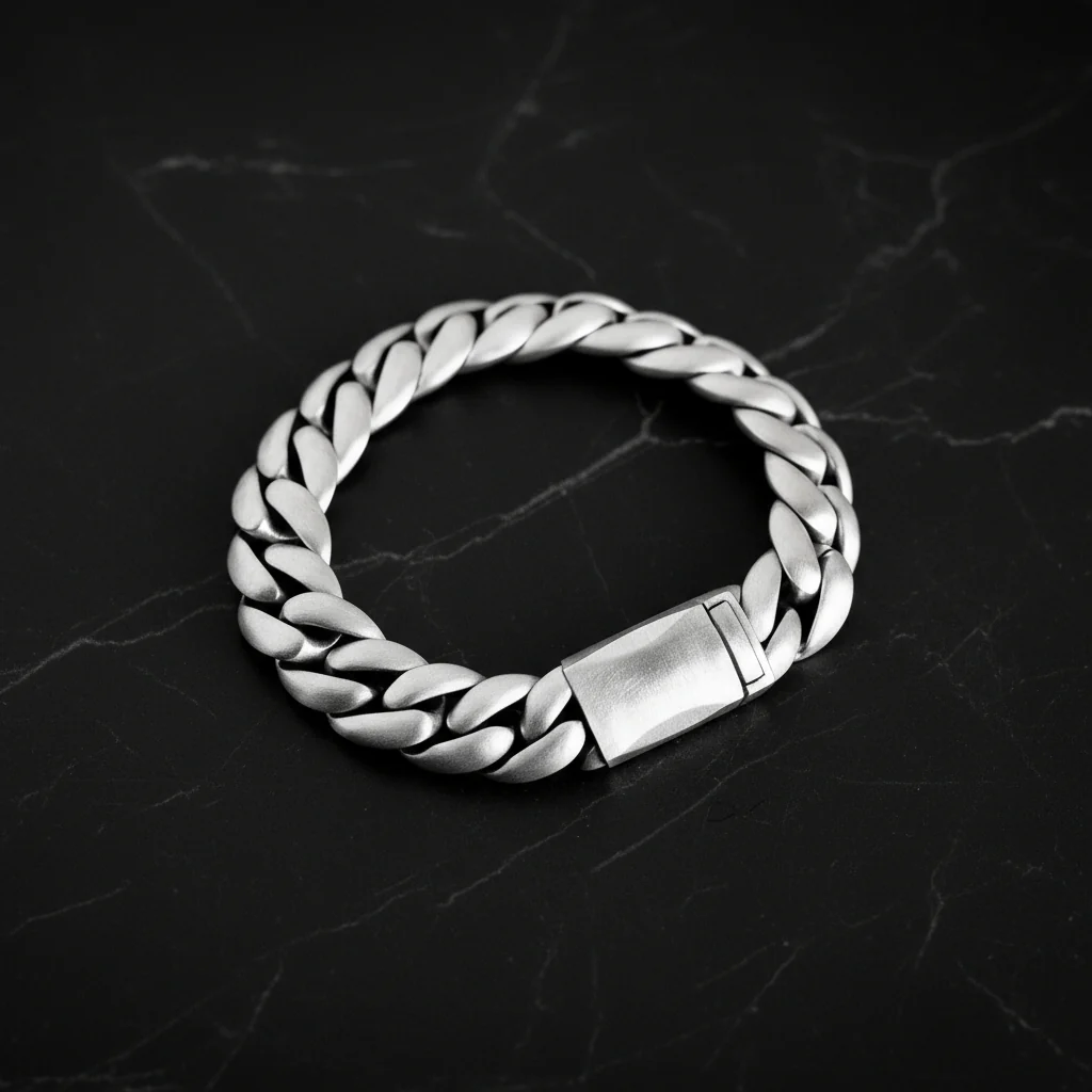 RARE PRINCE by CARAT SUTRA | 14mm Wide Matt Finish Solid Miami Cuban Link Bracelet 925 Sterling Silver Bracelet | Men's Jewelry | With Certificate of Authenticity and 925 Hallmark