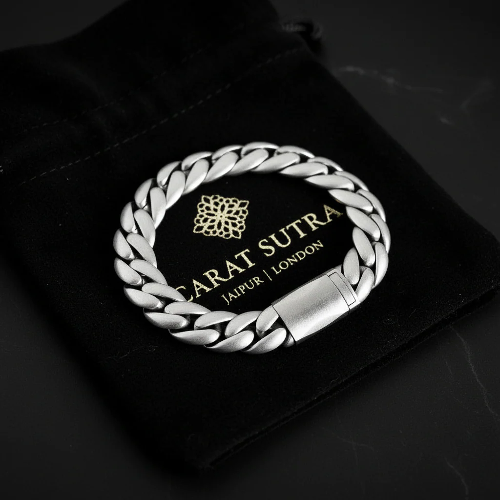 RARE PRINCE by CARAT SUTRA | 14mm Wide Matt Finish Solid Miami Cuban Link Bracelet 925 Sterling Silver Bracelet | Men's Jewelry | With Certificate of Authenticity and 925 Hallmark - Image 3