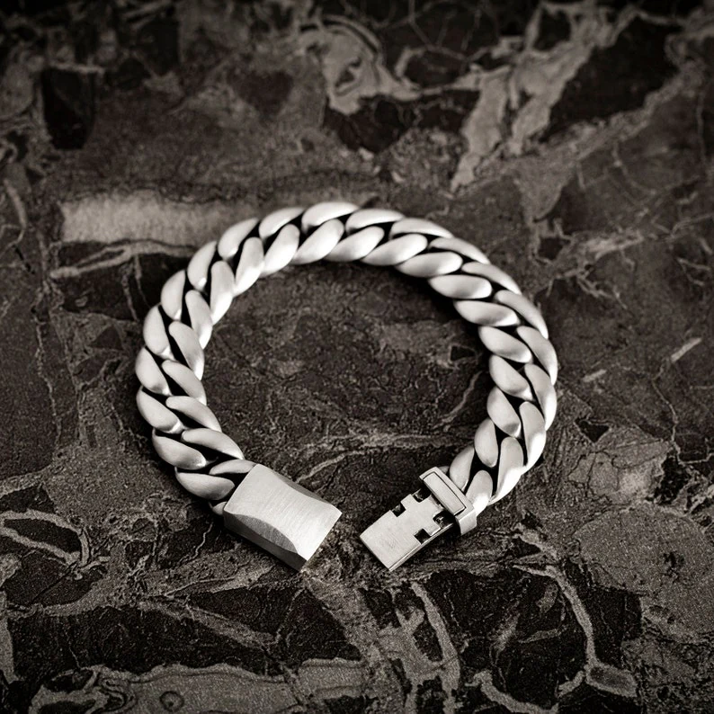 RARE PRINCE by CARAT SUTRA | 14mm Wide Matt Finish Solid Miami Cuban Link Bracelet 925 Sterling Silver Bracelet | Men's Jewelry | With Certificate of Authenticity and 925 Hallmark - Image 6
