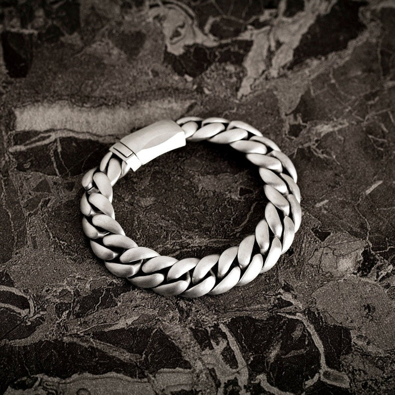 RARE PRINCE by CARAT SUTRA | 14mm Wide Matt Finish Solid Miami Cuban Link Bracelet 925 Sterling Silver Bracelet | Men's Jewelry | With Certificate of Authenticity and 925 Hallmark - Image 7