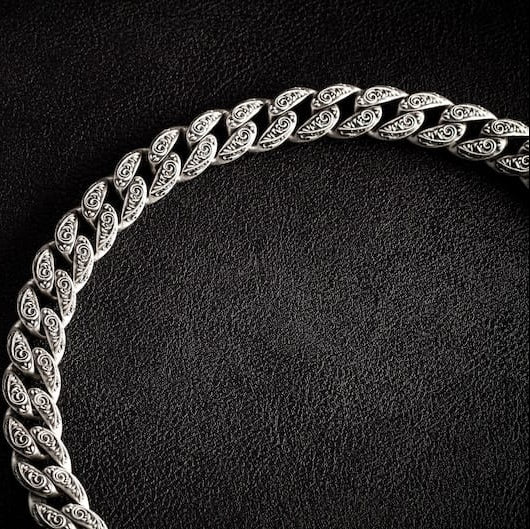 RARE PRINCE by CARAT SUTRA | 16mm Wide Solid Floral Cuban Chain link Necklace | Oxidised 925 Sterling Silver Bracelet | Men's Jewelry | With Certificate of Authenticity and 925 Hallmark - Image 6