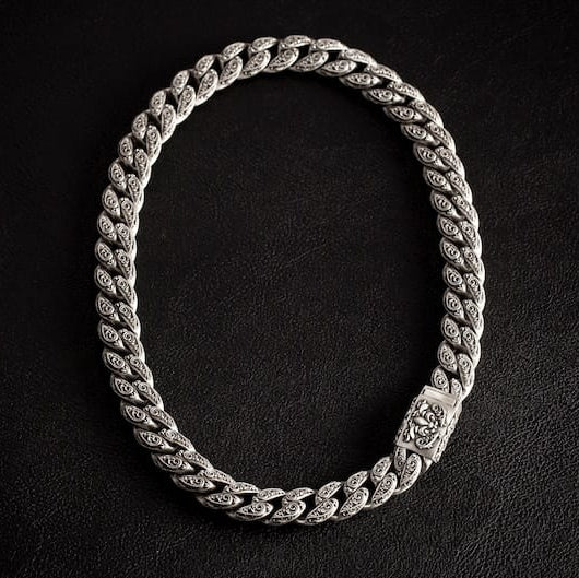 RARE PRINCE by CARAT SUTRA | 16mm Wide Solid Floral Cuban Chain link Necklace | Oxidised 925 Sterling Silver Bracelet | Men's Jewelry | With Certificate of Authenticity and 925 Hallmark - Image 8