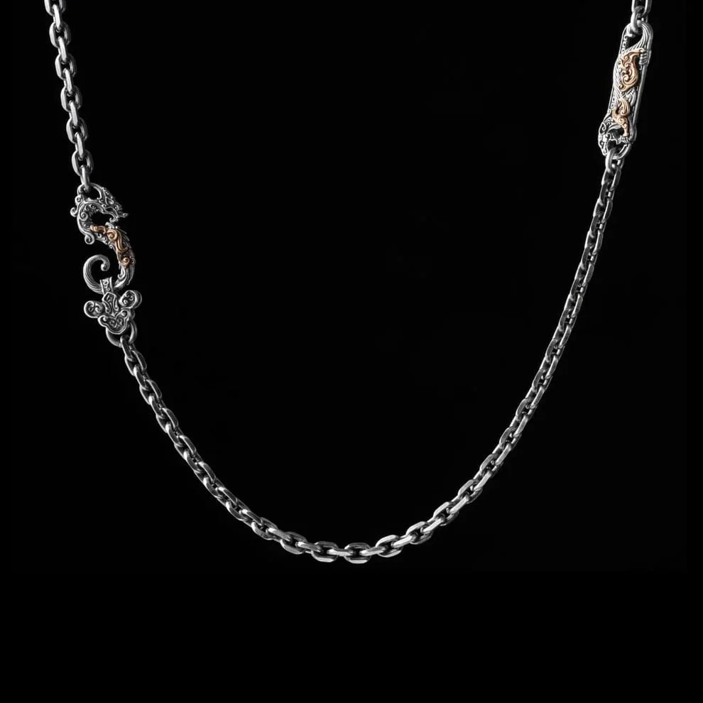 RARE PRINCE by CARAT SUTRA | 4mm wide Dragon lock chain Oxidised Box Chain | 925 Sterling Silver Chain | Men's Jewelry | With Certificate of Authenticity and 925 Hallmark - Image 2