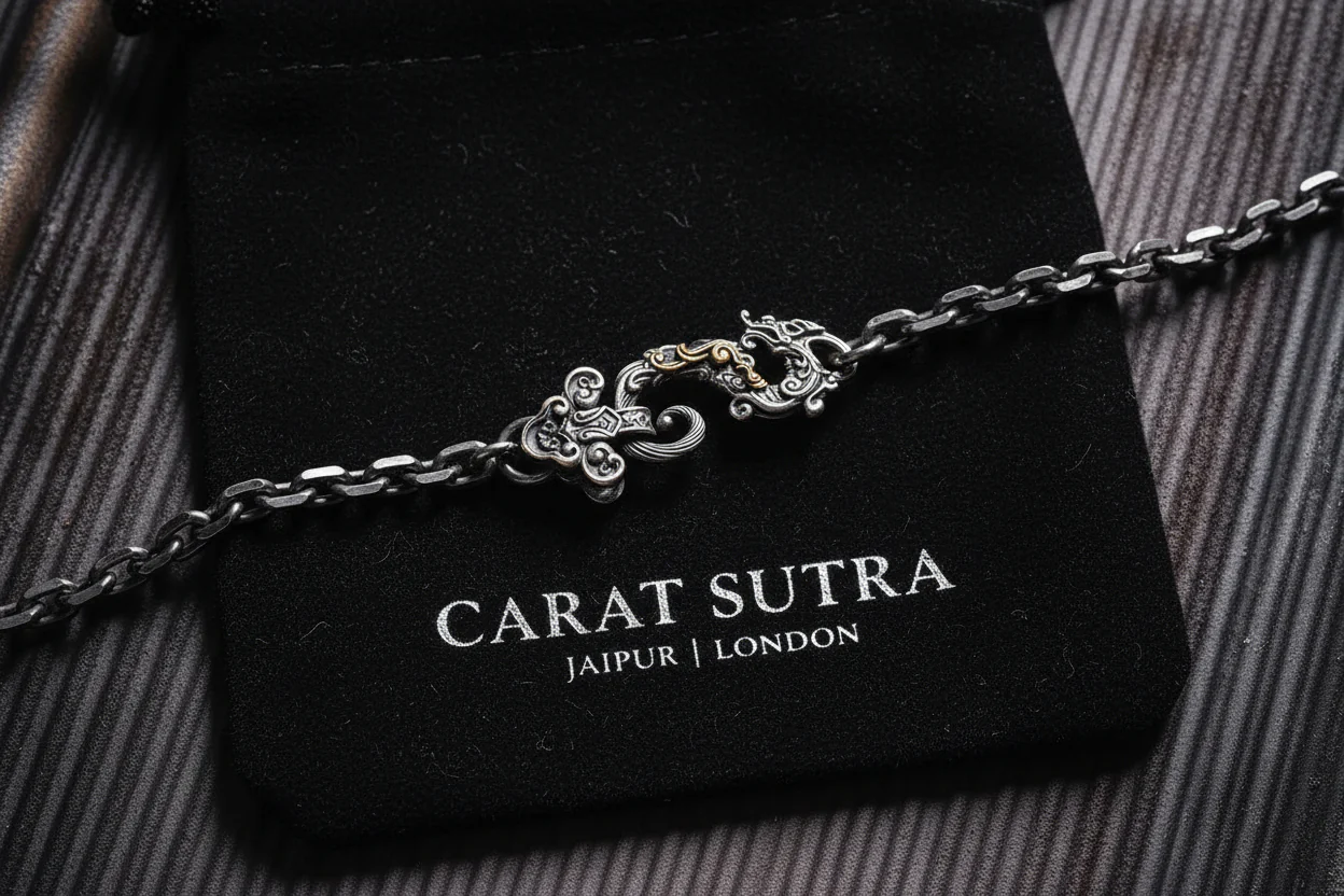 RARE PRINCE by CARAT SUTRA | 4mm wide Dragon lock chain Oxidised Box Chain | 925 Sterling Silver Chain | Men's Jewelry | With Certificate of Authenticity and 925 Hallmark - Image 3