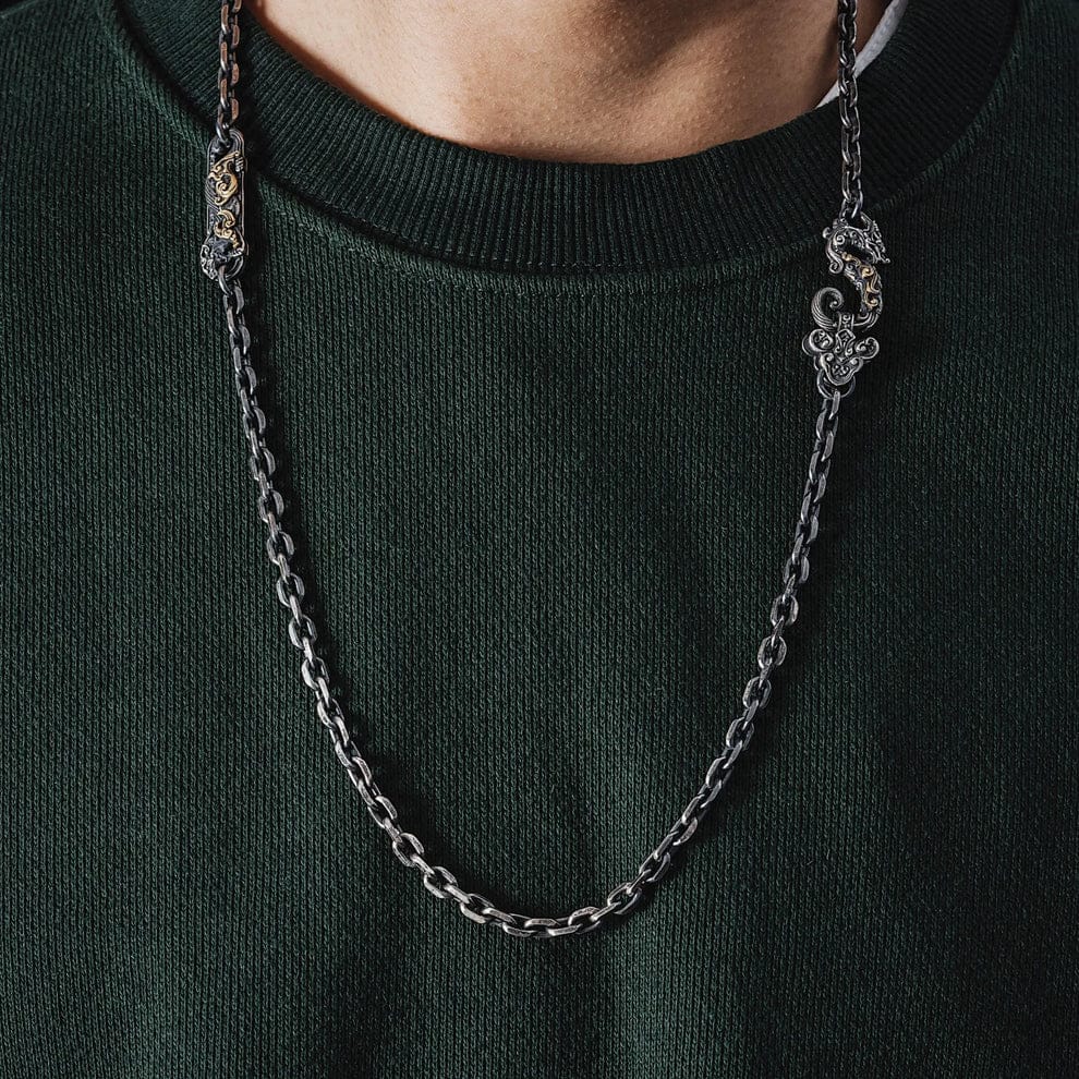 RARE PRINCE by CARAT SUTRA | 4mm wide Dragon lock chain Oxidised Box Chain | 925 Sterling Silver Chain | Men's Jewelry | With Certificate of Authenticity and 925 Hallmark - Image 4