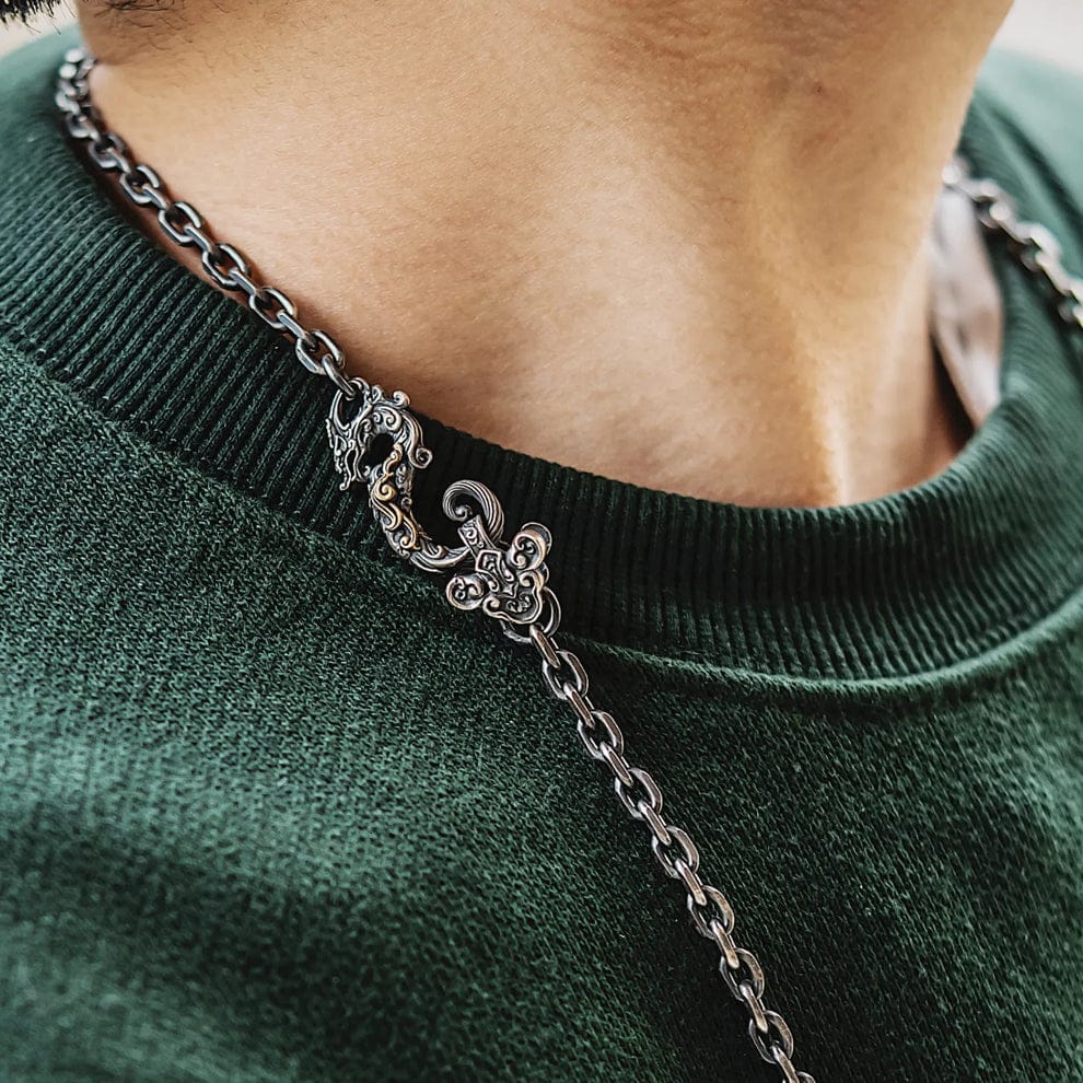 RARE PRINCE by CARAT SUTRA | 4mm wide Dragon lock chain Oxidised Box Chain | 925 Sterling Silver Chain | Men's Jewelry | With Certificate of Authenticity and 925 Hallmark - Image 5
