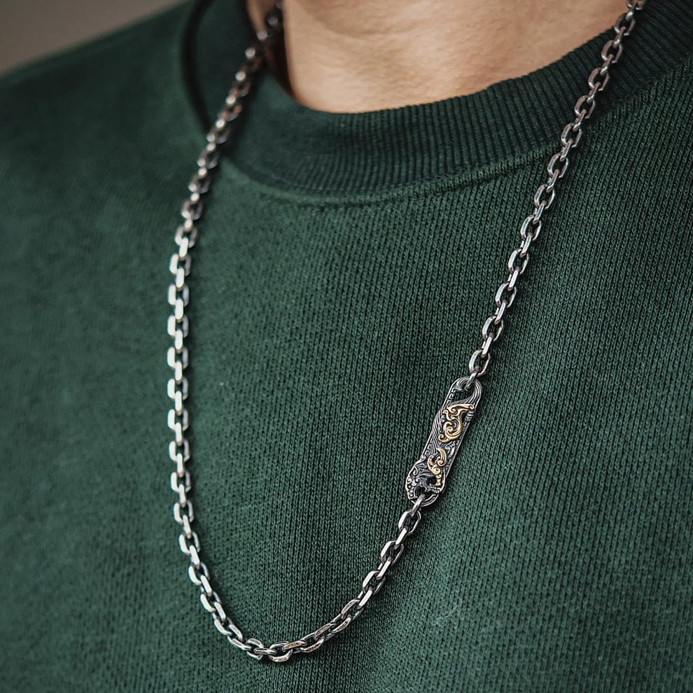 RARE PRINCE by CARAT SUTRA | 4mm wide Dragon lock chain Oxidised Box Chain | 925 Sterling Silver Chain | Men's Jewelry | With Certificate of Authenticity and 925 Hallmark - Image 6