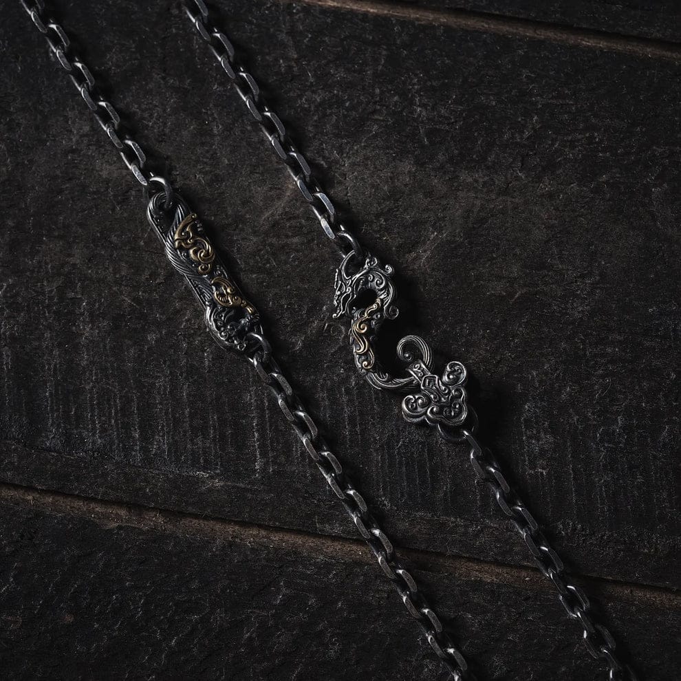 RARE PRINCE by CARAT SUTRA | 4mm wide Dragon lock chain Oxidised Box Chain | 925 Sterling Silver Chain | Men's Jewelry | With Certificate of Authenticity and 925 Hallmark - Image 7