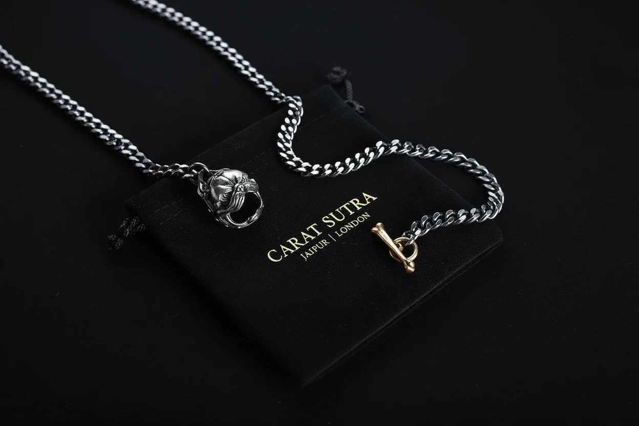 RARE PRINCE by CARAT SUTRA | 4mm wide Cuban with Pitbul Face lock chain Oxidised Box Chain | 925 Sterling Silver Chain |With Certificate of Authenticity and 925 Hallmark - Image 3