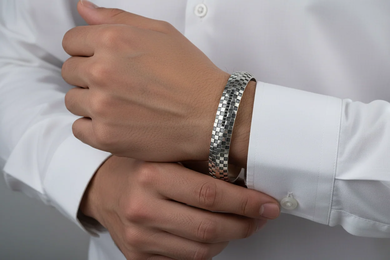 RARE PRINCE by CARAT SUTRA | Adjustable Modern Style Bangle/kadaa/Handcuff | 925 Sterling Silver Bracelet | With Certificate of Authenticity and 925 Hallmark - Image 2