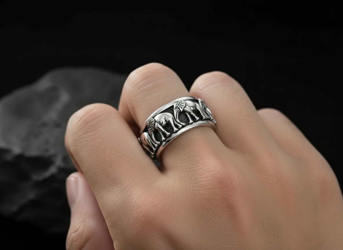 RARE PRINCE by CARAT SUTRA | Antique Designed Elephant Band Ring | 925 Sterling Silver Oxidized Ring | Men's Jewelry | With Certificate of Authenticity and 925 Hallmark - Image 4