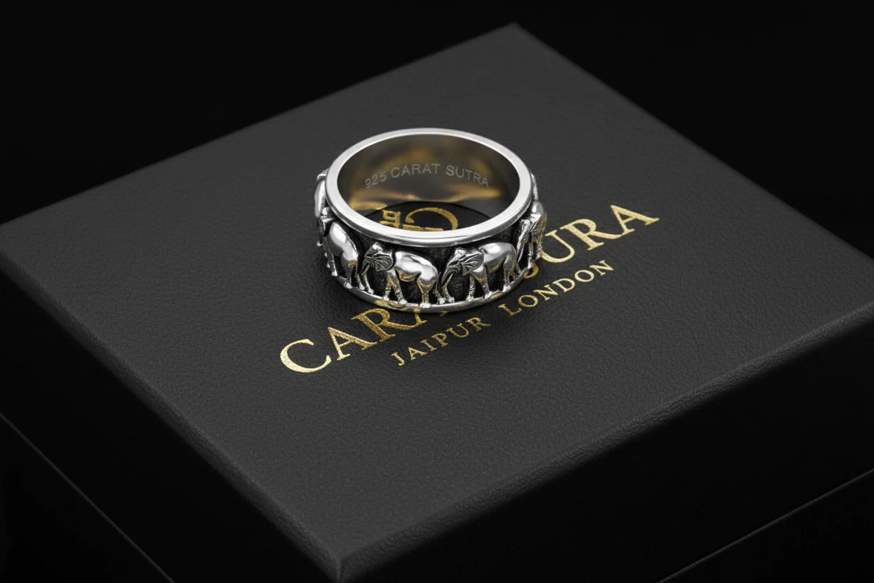 RARE PRINCE by CARAT SUTRA | Antique Designed Elephant Band Ring | 925 Sterling Silver Oxidized Ring | Men's Jewelry | With Certificate of Authenticity and 925 Hallmark - Image 5