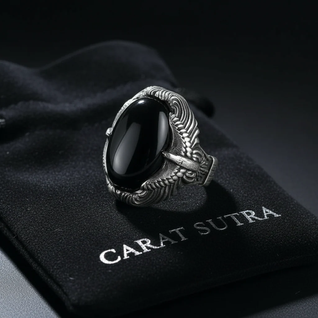 Biker Guy, Oval shaped Turkish Style Ring with Natural Black Onyx (Sulemani Aqeeq) with Eagle| 925 Sterling Silver Oxidized Ring | Men's Jewelry | With Certificate of Authenticity and 925 Hallmark (Copy) - Image 4