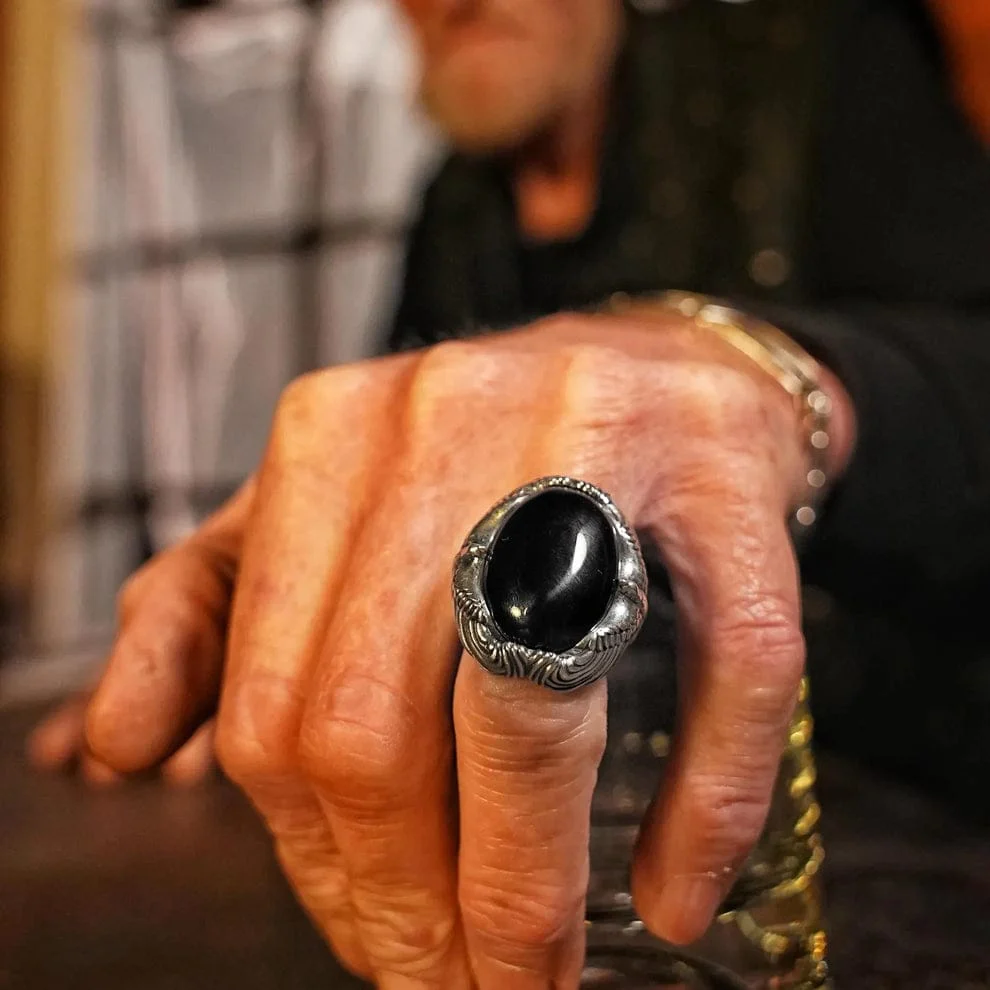 Biker Guy, Oval shaped Turkish Style Ring with Natural Black Onyx (Sulemani Aqeeq) with Eagle| 925 Sterling Silver Oxidized Ring | Men's Jewelry | With Certificate of Authenticity and 925 Hallmark (Copy) - Image 8