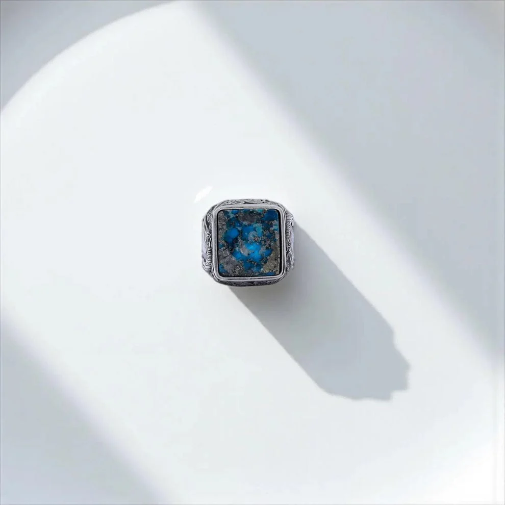 RARE PRINCE by CARAT SUTRA | Biker Guy, Oval shaped Turkish Style Ring with Natural Irani Turquoise (Firoza) with Horse | 925 Sterling Silver Oxidized Ring | Men's Jewelry | With Certificate of Authenticity and 925 Hallmark - Image 3