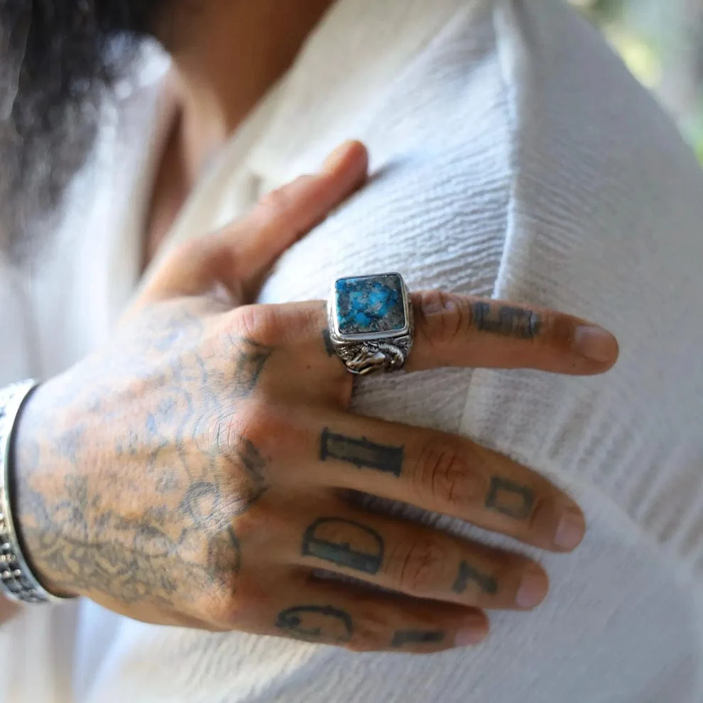 RARE PRINCE by CARAT SUTRA | Biker Guy, Oval shaped Turkish Style Ring with Natural Irani Turquoise (Firoza) with Horse | 925 Sterling Silver Oxidized Ring | Men's Jewelry | With Certificate of Authenticity and 925 Hallmark - Image 7