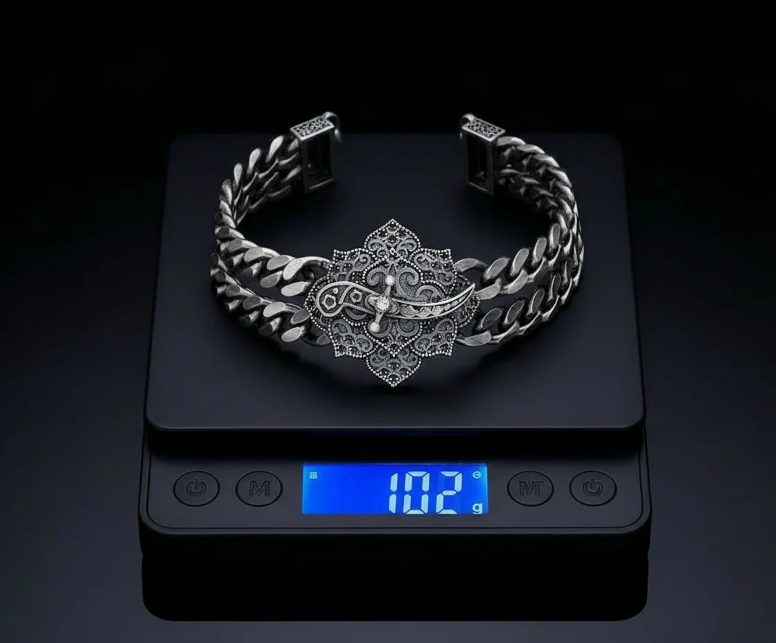RARE PRINCE by CARAT SUTRA | Double Sided 20mm Wide Solid Oxidised Cuban Link Bracelet with Artistic Sword | Antique Finish 925 Sterling Silver Bracelet | Men's Jewelry | With Certificate of Authenticity and 925 Hallmark - Image 5