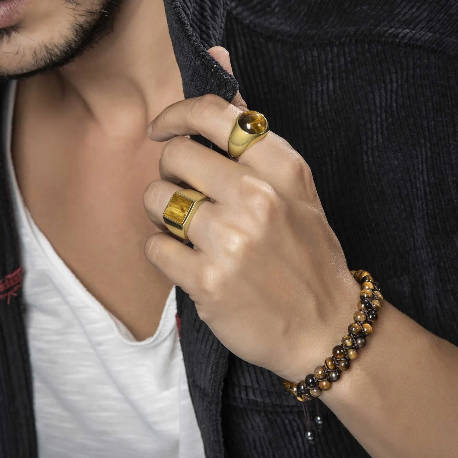 RARE PRINCE by CARAT SUTRA | Exclusive Classic Gold Signet Statement Ring with Natural Pearl/ Tiger Eye, Sterling Silver 925 Ring | Jewellery for Men| With Certificate of Authenticity and 925 Hallmark - Image 6