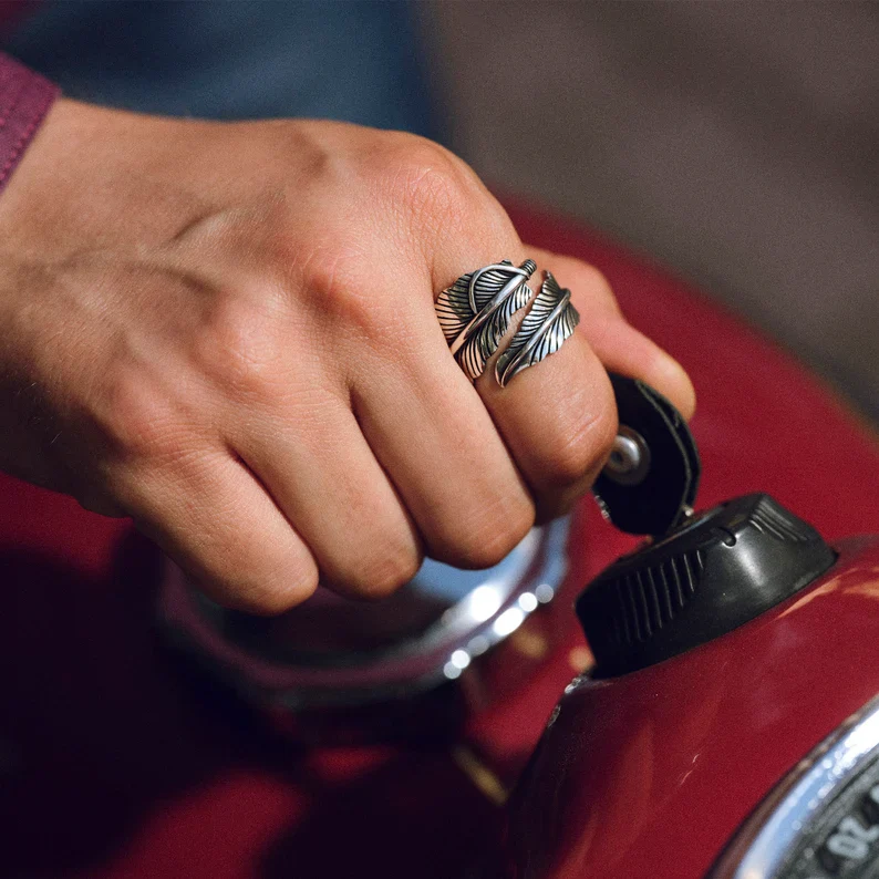 RARE PRINCE by CARAT SUTRA | Exclusive Feather Style Signet Ring for Men, Oxidized Sterling Silver 925 Ring | Jewellery for Men| With Certificate of Authenticity and 925 Hallmark - Image 2