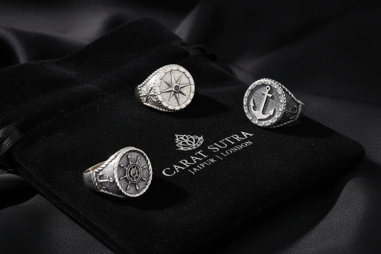 RARE PRINCE by CARAT SUTRA | Exclusive Oxidised Signet Style Sailor's Anchor Ring, Sterling Silver 925 Ring | Jewellery for Men| With Certificate of Authenticity and 925 Hallmark - Image 2