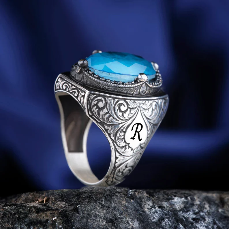 RARE PRINCE by CARAT SUTRA | Exclusively Designed Ring with Blue Topaz | 925 Sterling Silver Oxidized Ring | Men's Jewelry | With Certificate of Authenticity and 925 Hallmark - Image 3